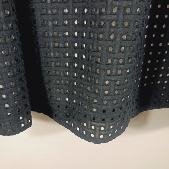 Dennis Basso Black Eyelet Pleated Skirt, White Lining, Size 14, Pockets, Classic - Picture 8 of 12